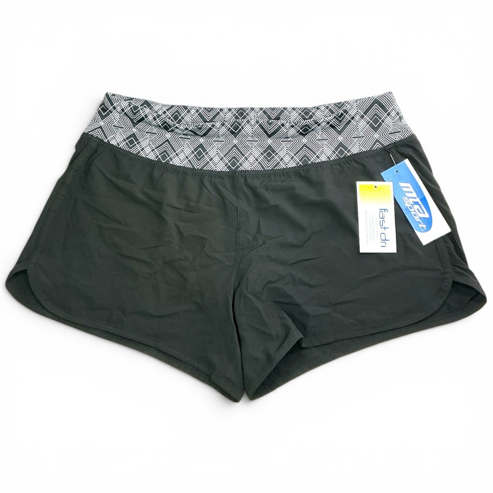 MTA Sport Black Running Shorts Women‎ Medium Fast Dri Geometric Waistband New